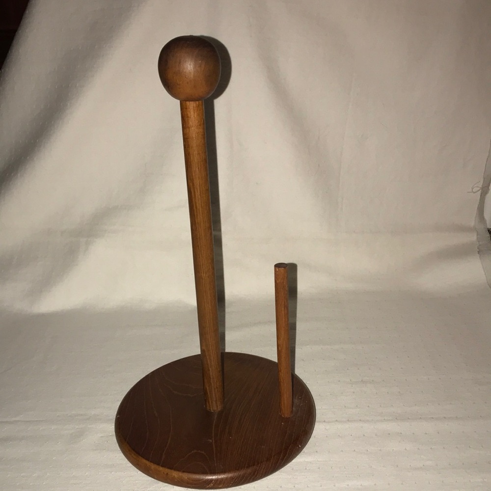 Vintage Teak Wood Counter Top Paper Towel Holder by Baker,Hart & Stuart 14” Tall